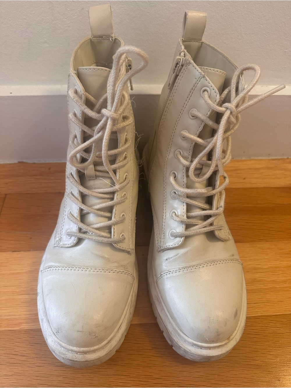Aldo Cream Lace-Up Combat Ankle Boots